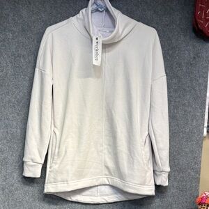 Workshop Republic Clothing White Cowl Neck Top sherpa lined with pockets shirt